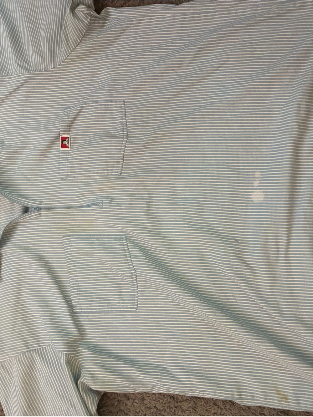 Ben Davis Light Blue & White Striped Long Sleeve Pocket Shirt
